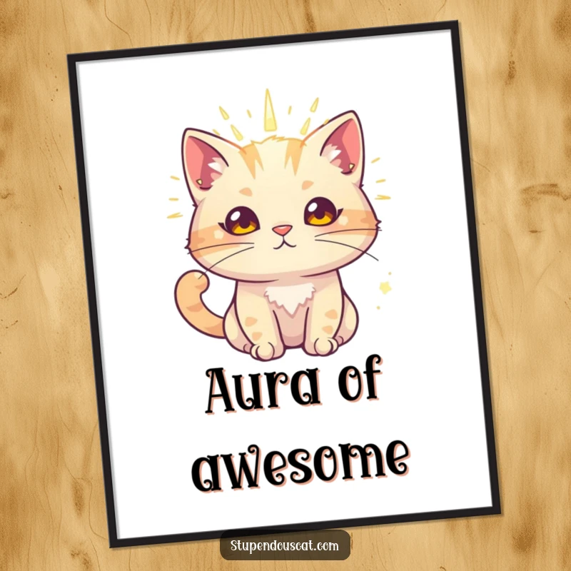 Funny cat digital art print showing a cat with a radiant aura, exuding powerful charm.