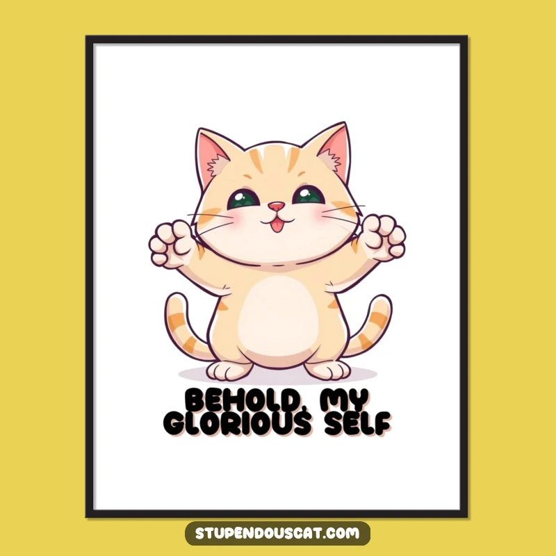 Funny Hero Cat Digital Print - Paws Out Pose, Hilarious Brave Art