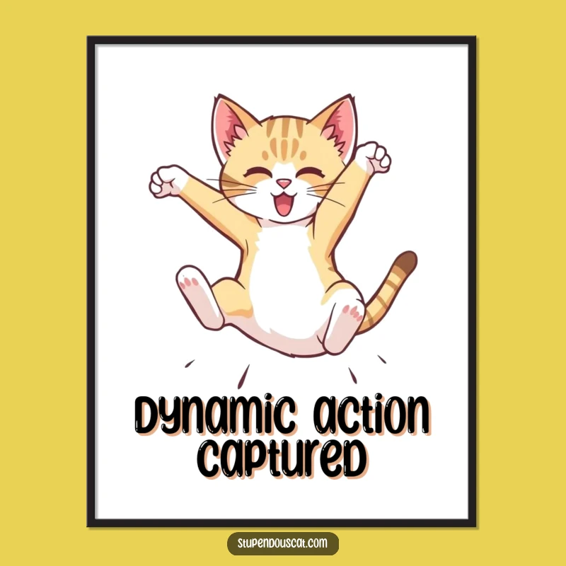 Funny Dynamic Cat Cub Flip Digital Art - Instant Action & Humorous Decor