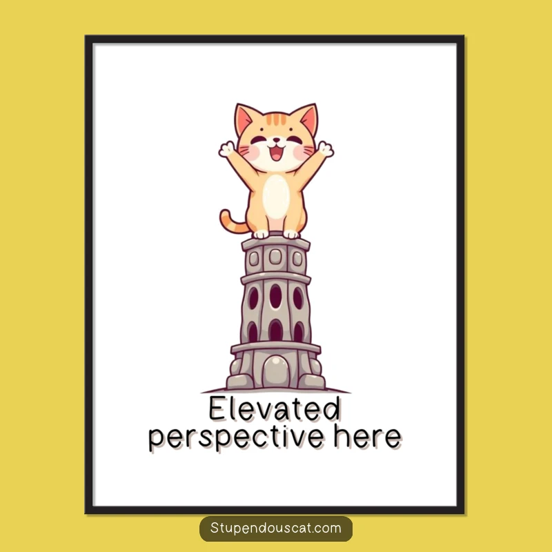 Funny Triumphant Cat Digital Print: Wall Art Gift for Dreamers Who Conquer the Impossible