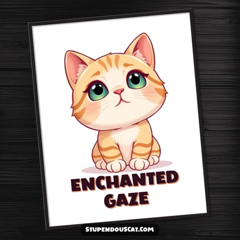 Funny cat digital art print of a cat mesmerized, looking with wide-eyed awe at a sparkling, shimmering object.