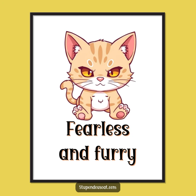 Funny Action Cat Cub Digital Art Print - Bold Decor for Humorous Spaces
