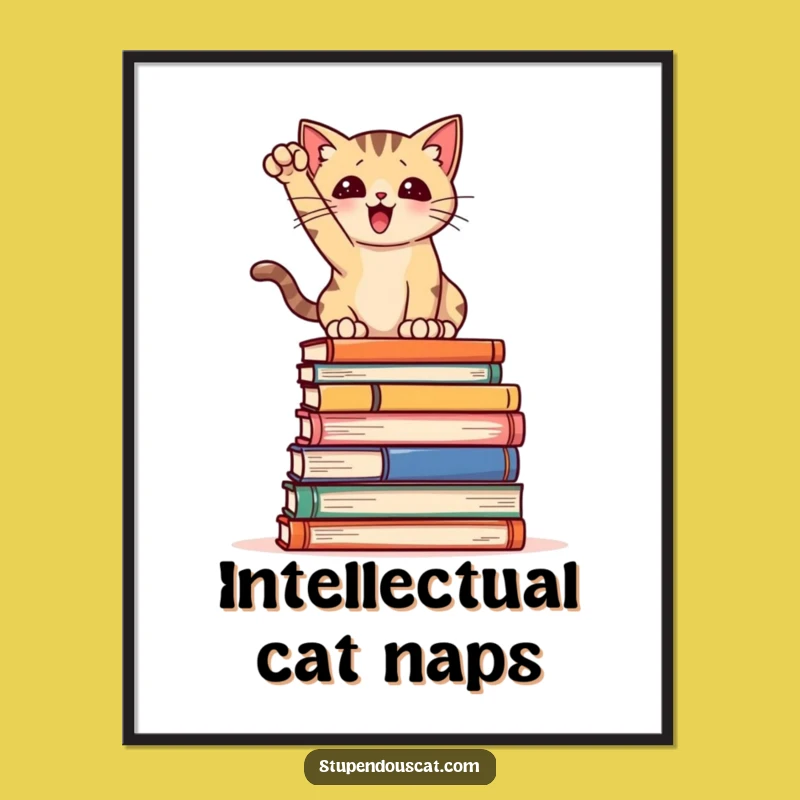 Funny Book Cat Digital Print: Instant Literary Humor Funny Gift