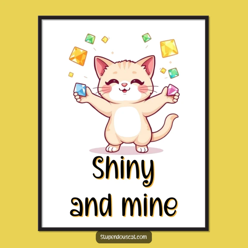 Funny Cat Juggling Gems Digital Art: Elegant Display - Whimsical Decor Gift