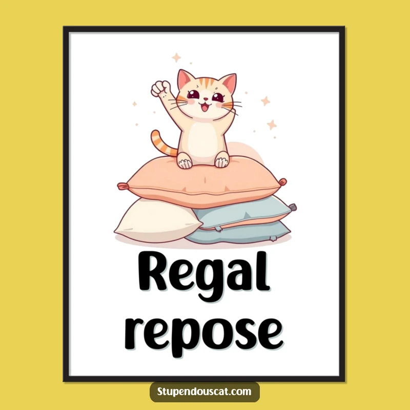 Funny Heroic Cat Pillow Pose Digital Art - Instant Victorious Feline Download