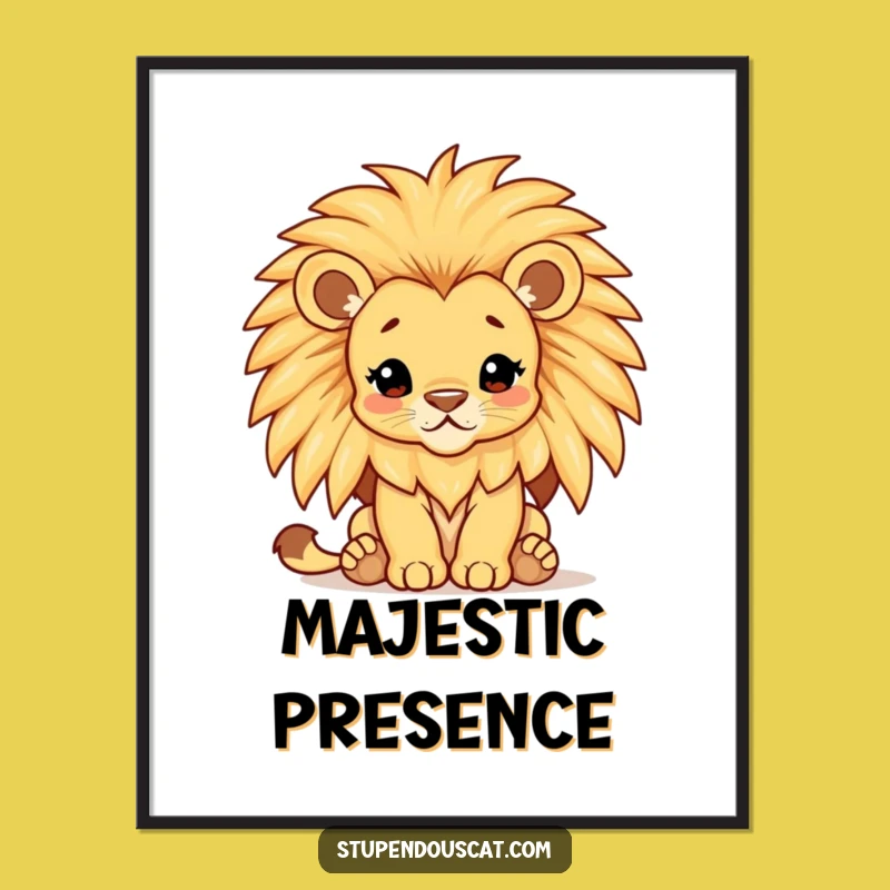 Funny Lion Cub Mane Digital Art Print - Majestic Roar Download Gift