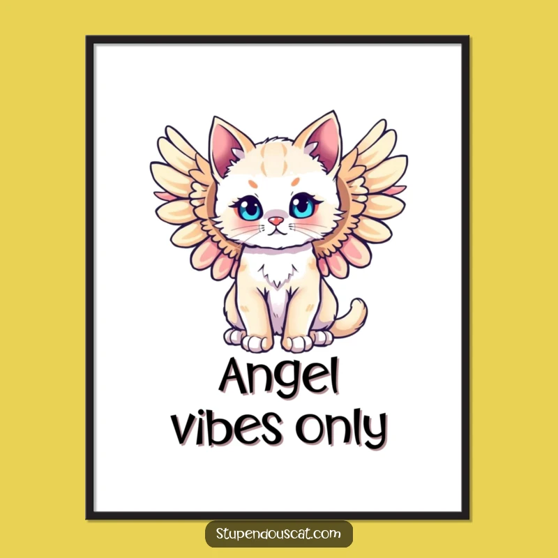 Funny Majestic Angel Cat Cub Digital Art Print - Divine Decor for Cat Lovers
