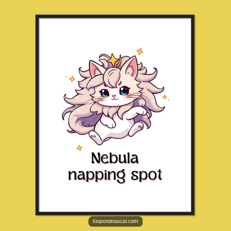 Funny Majestic Starry Mane Cat Digital Print: Cosmic Leap Art for Your Walls, Unique Gift!