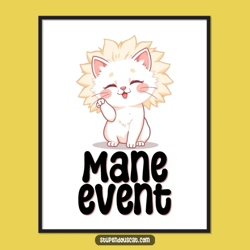 Funny Mane Taming Cat Digital Art - Humorous Wall Decor & Gift