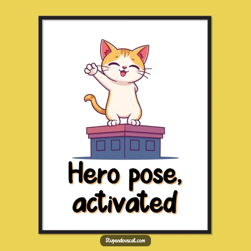 Funny Hero Cat Rooftop Digital Art: Inspire with Brave Decor!