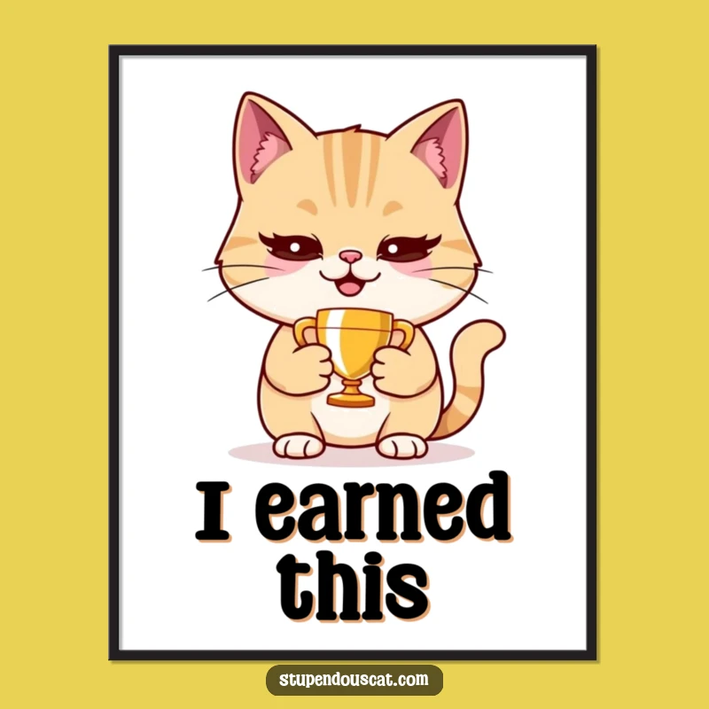 Funny Smug Cat Trophy Digital Art - Instant Victorious Wall Decor