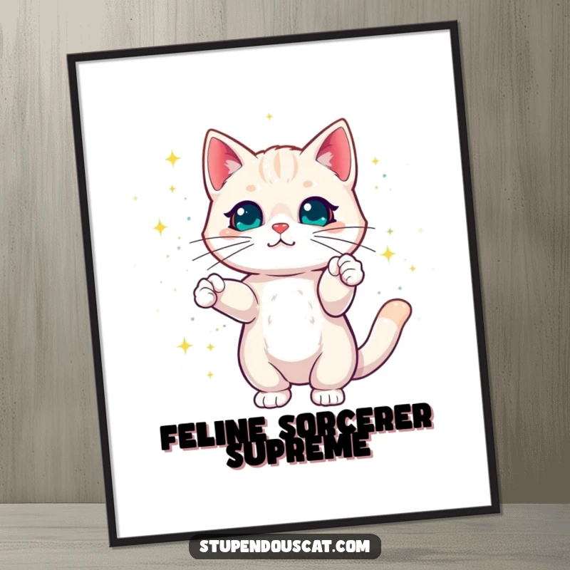 Funny Cat Digital Art Print of a cat creating a dazzling display of colorful magic sparkles, perfect for enchanting decor.