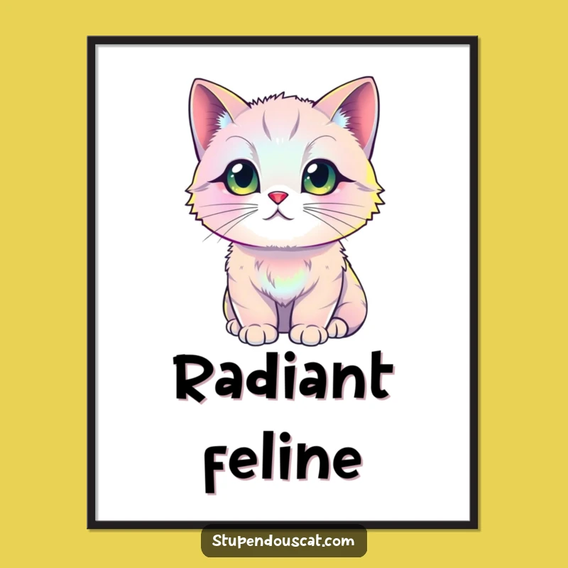Funny Iridescent Cat Digital Art: Shimmering Display - Vibrant Decor Gift