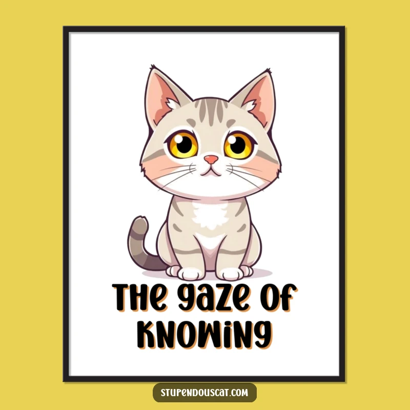 Funny Mystic Cat Digital Art: Glowing Eyes Printable, Ideal Funny Gift