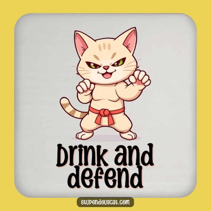 Funny Martial Arts Cat Coaster Set - Protect Surfaces with Feline Power