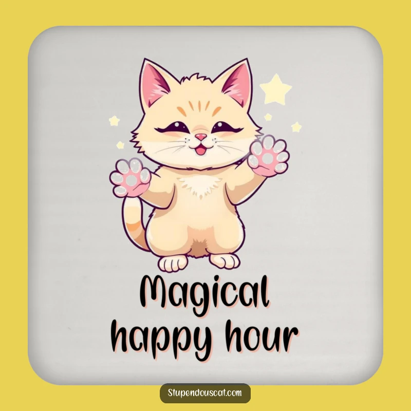 Funny Magical Cat Coaster: Protect Surfaces with Sparkling Energy