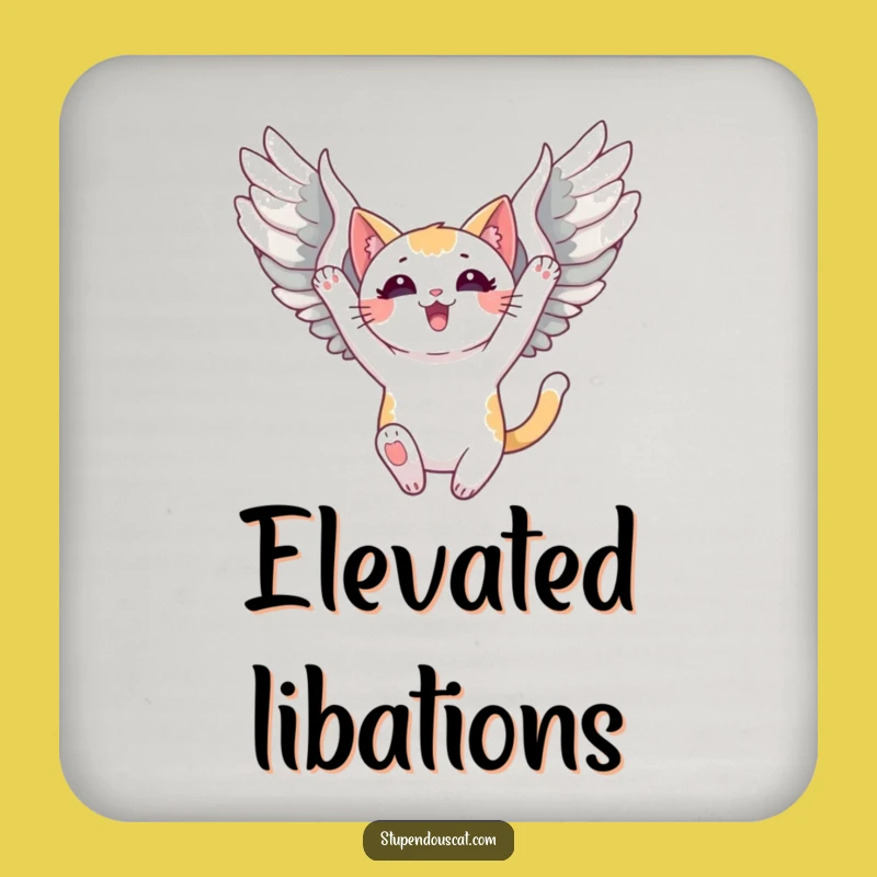 Funny Triumphant Winged Cat Coaster: Protect Surfaces with Flight, Great Gift!
