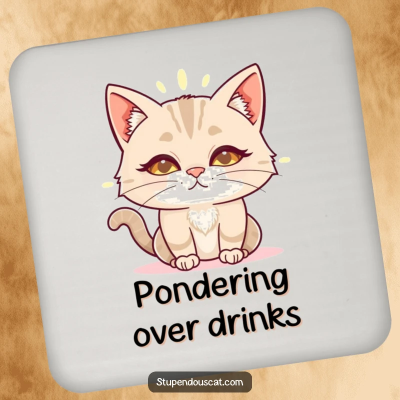 Funny wise cat aura coasters featuring a cat with a glowing aura, protecting surfaces with gentle wisdom and calm.