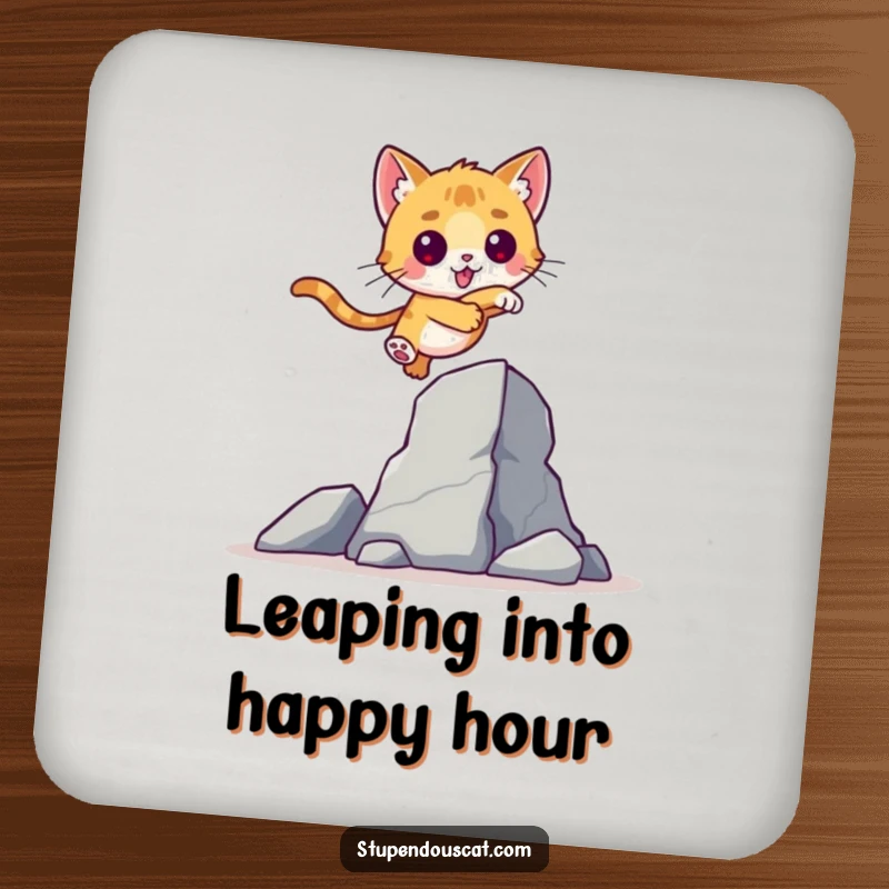 Valiant Cat Cub Leap Coasters: A set of coasters featuring a brave cat cub leaping over an obstacle, protecting surfaces with inspiration.