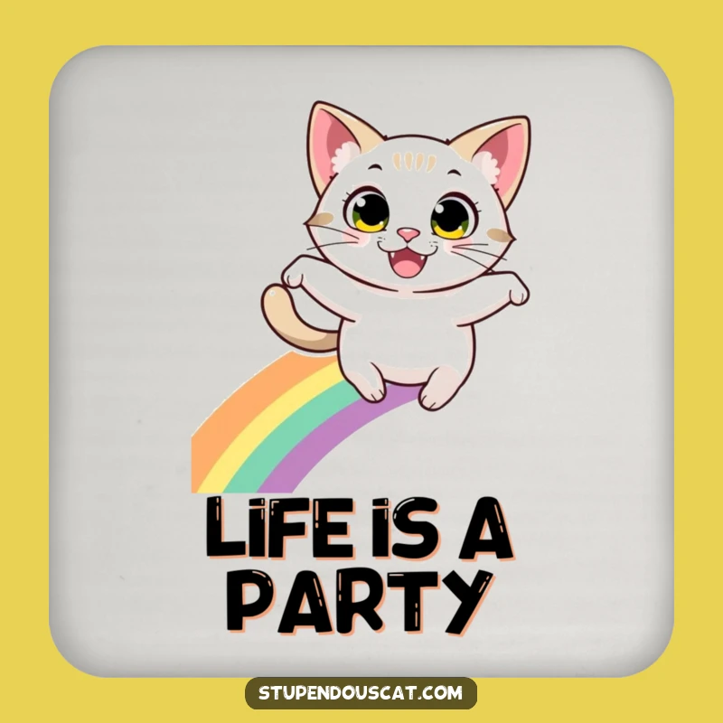 Funny Cat Leaping Rainbow Coaster: Protect Surfaces with Fun - Cute Funny Gift