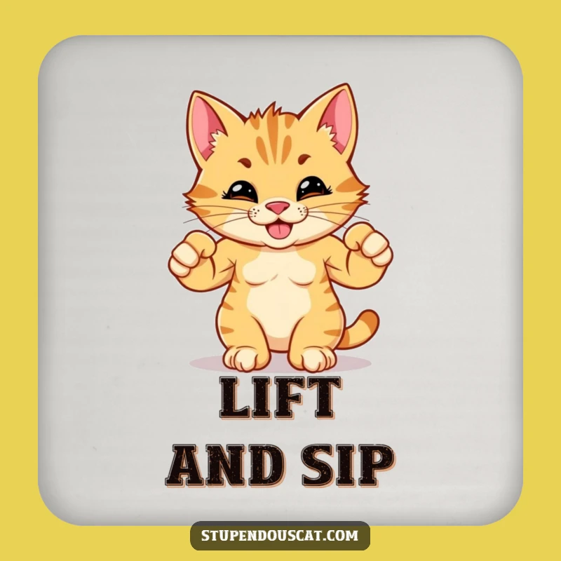 Funny Strong Cat Cub Flexing Muscles Coaster - Protect Surfaces with Hilarious Style