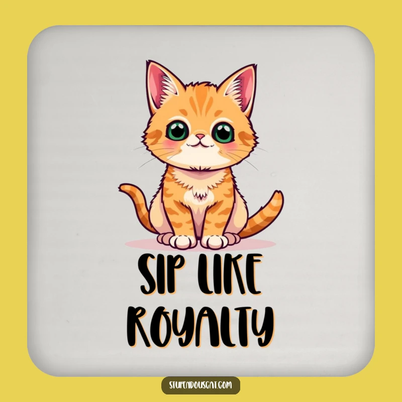 Funny Orange Cat Regal Pose Drink Coaster - Proud Tabby Protective Pad Gift