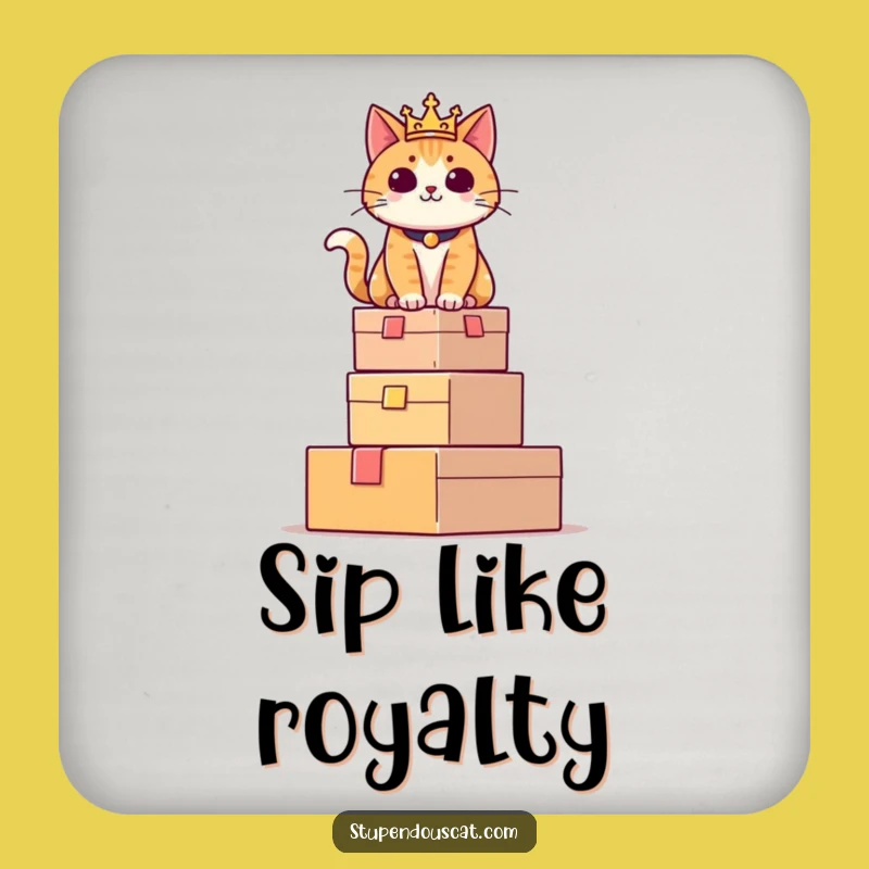 Funny Regal Cat Box Tower Coaster - Protect Surfaces with Hilarious Feline Art