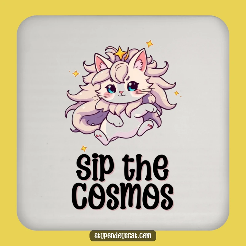 Funny Majestic Star Mane Cat Coaster: Protect Surfaces with Cosmic Charm, Great Gift!