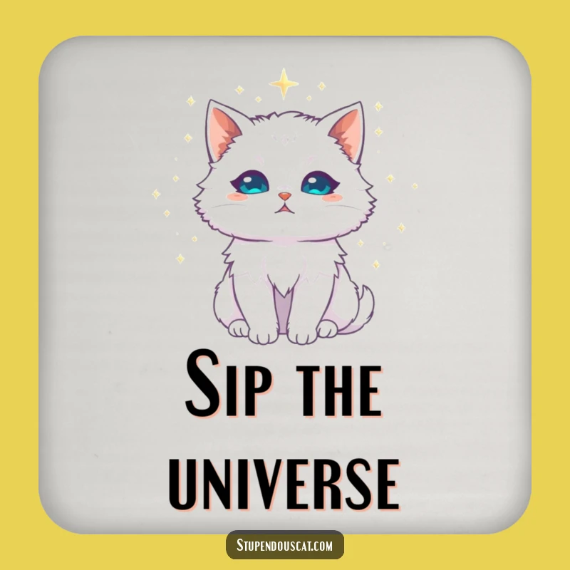 Funny White Cat Stardust Drink Coaster - Majestic Celestial Protective Pad Gift