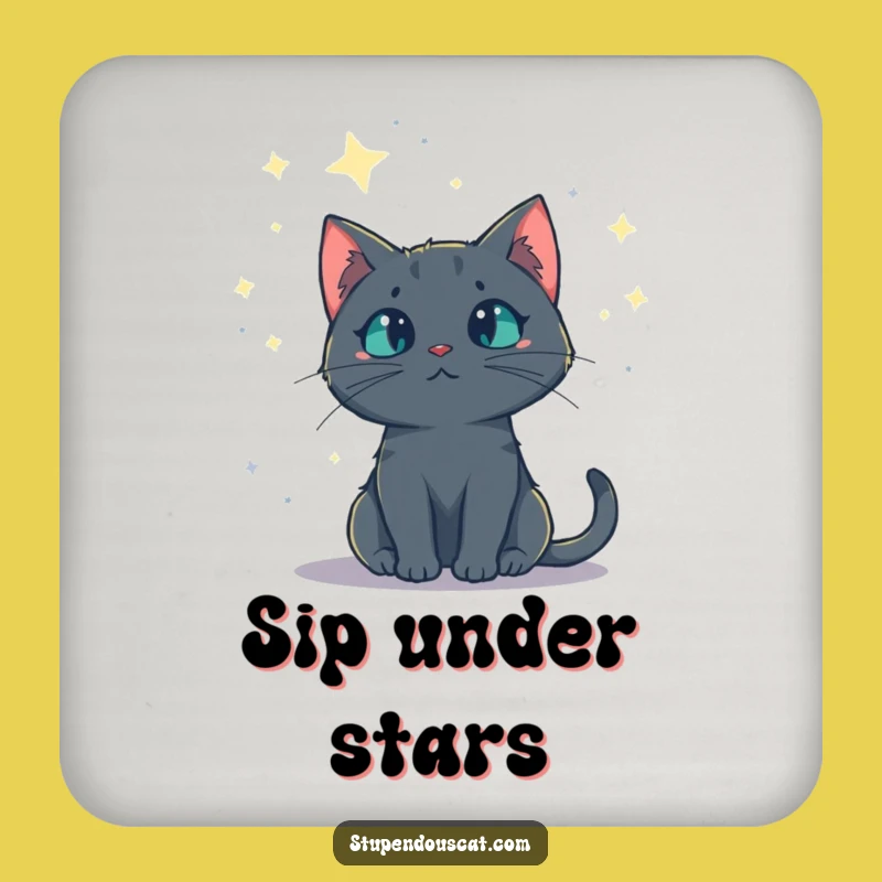 Funny Starry Night Cat Coaster: Protect Surfaces with Cosmic Style, Funny Gift