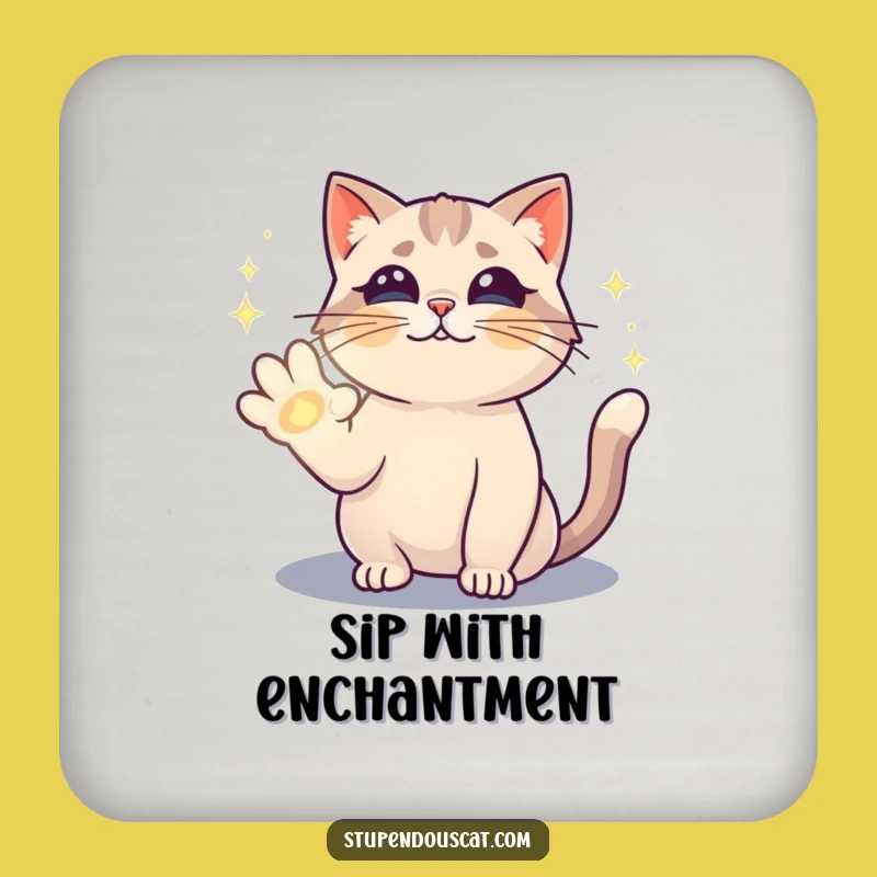 Funny Magical Cat Spell Coaster - Protect Surfaces with Enchanting Feline Art