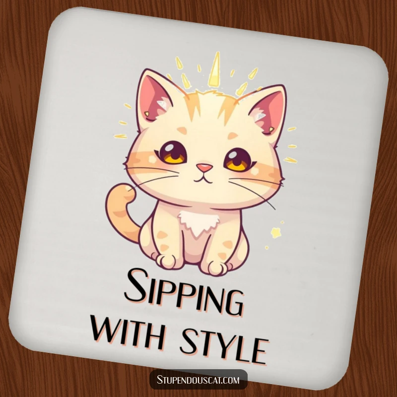 Funny cat coasters featuring a cat with a radiant aura, exuding powerful charm.