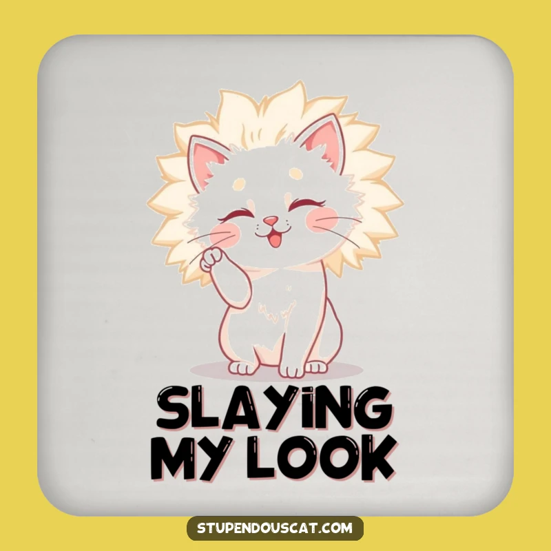 Funny Fluffy Mane Cat Coaster - Protect Surfaces with Feline Humor Gift
