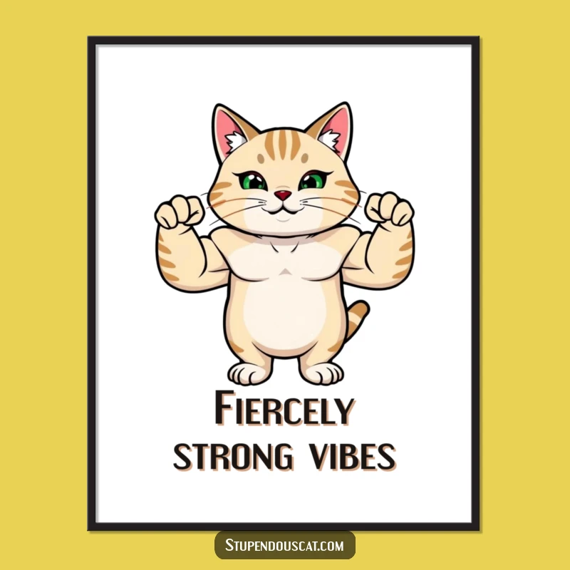 Funny Strong Cat Poster: Flexing Muscles for Prideful Wall Art