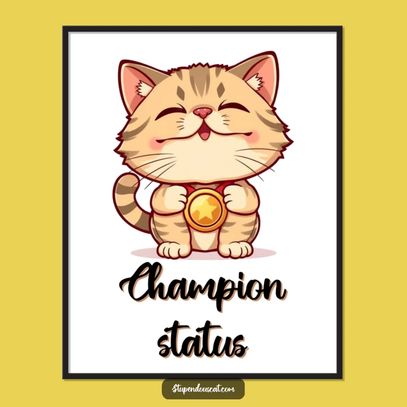 Funny Award Cat Poster - Stupendous Medal Art for Winning Wall Decor