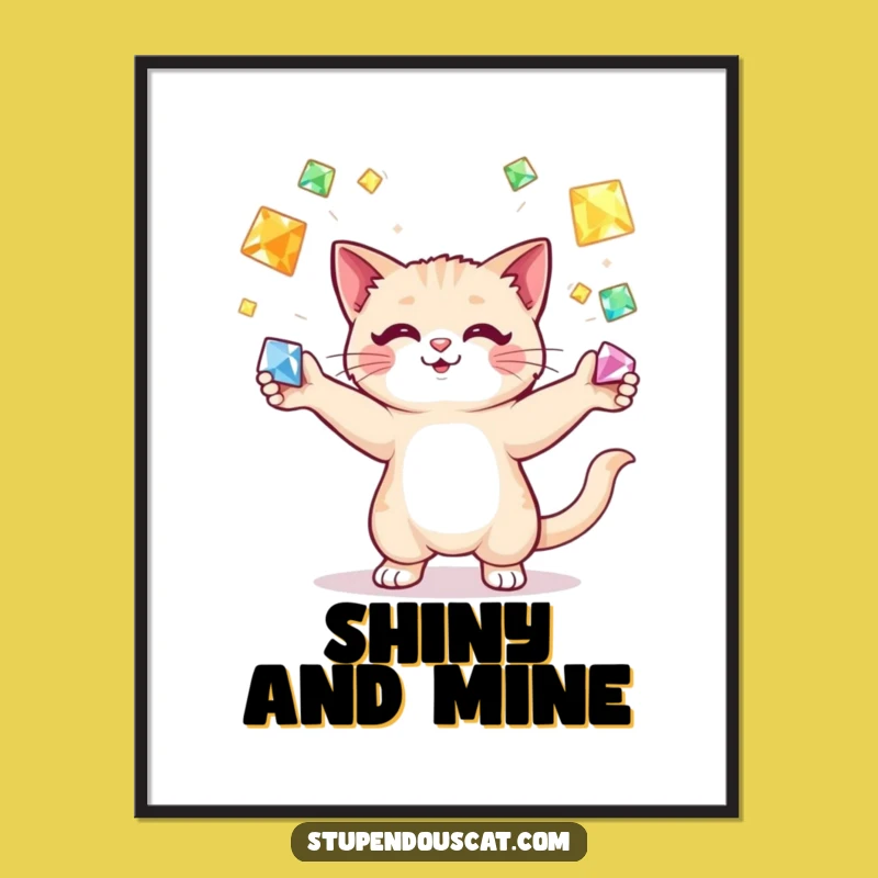 Funny Cat Juggling Gems Poster: Elegant Art - Whimsical Wall Decor Gift