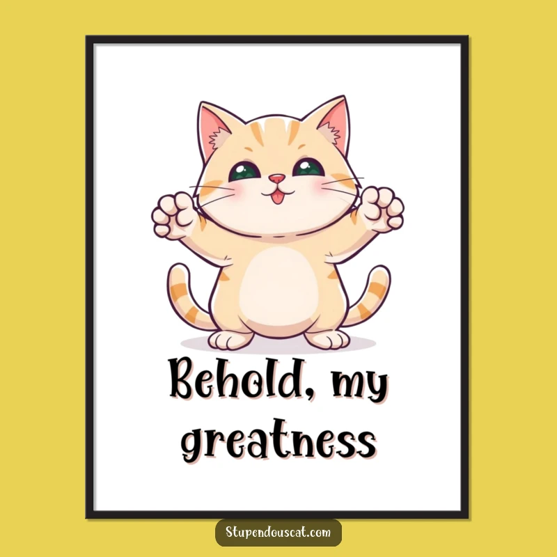 Funny Hero Cat Poster - Paws Out Pose, Hilarious Feline Brave Art