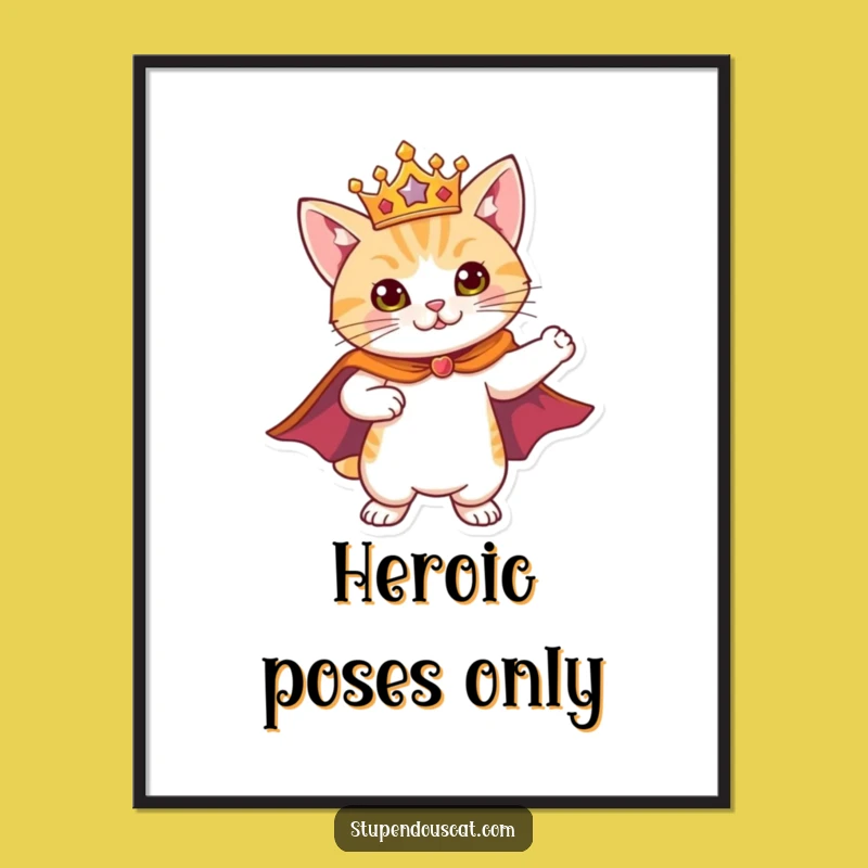 Funny Hero Cat Poster: Regal Poses Art, Quaint Funny Gift for Wall Decor