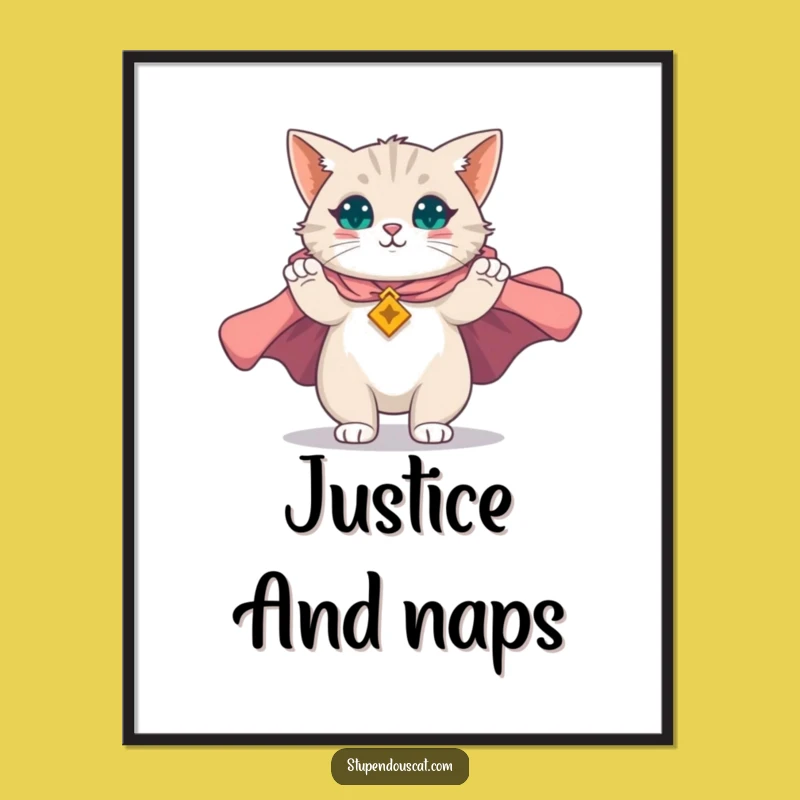 Funny Majestic Cape Cat Poster: Majestic Feline Hero Art, Perfect Funny Gift Decor