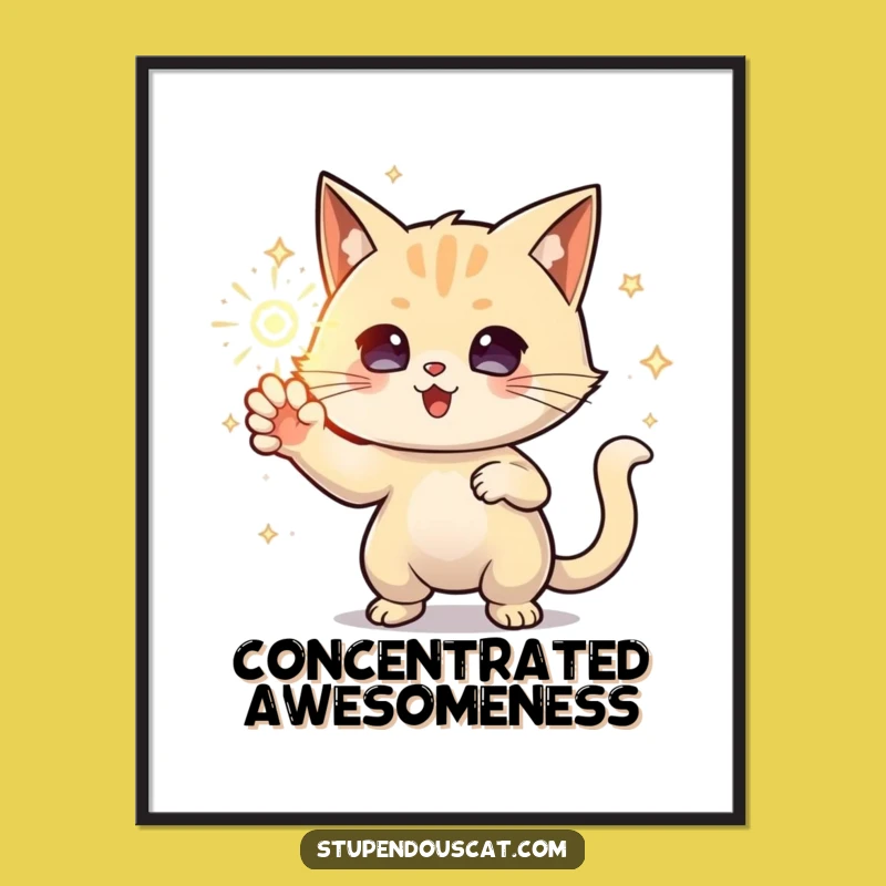 Funny Powerful Energy Cat Poster: Mystical Art, Perfect Wall Decor Gift!