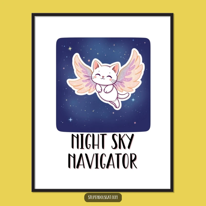 Funny Stardust Cat Poster: Whimsical Wall Art for Dreamers Who Cherish the Night