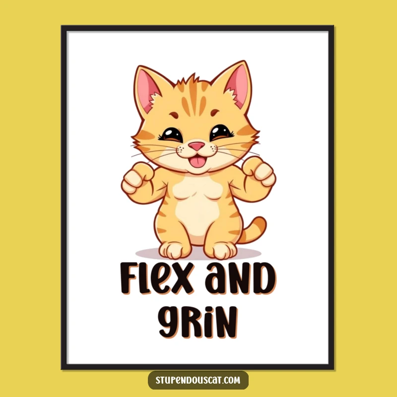 Funny Strong Cat Cub Flexing Muscles Poster - Hilarious Wall Art for Cat Lovers