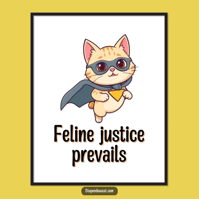 Funny Superhero Cat Poster: Determined Flight Art, Perfect Funny Gift
