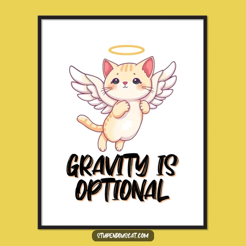Funny Angelic Cat Wings Poster: Heavenly Art for Your Walls