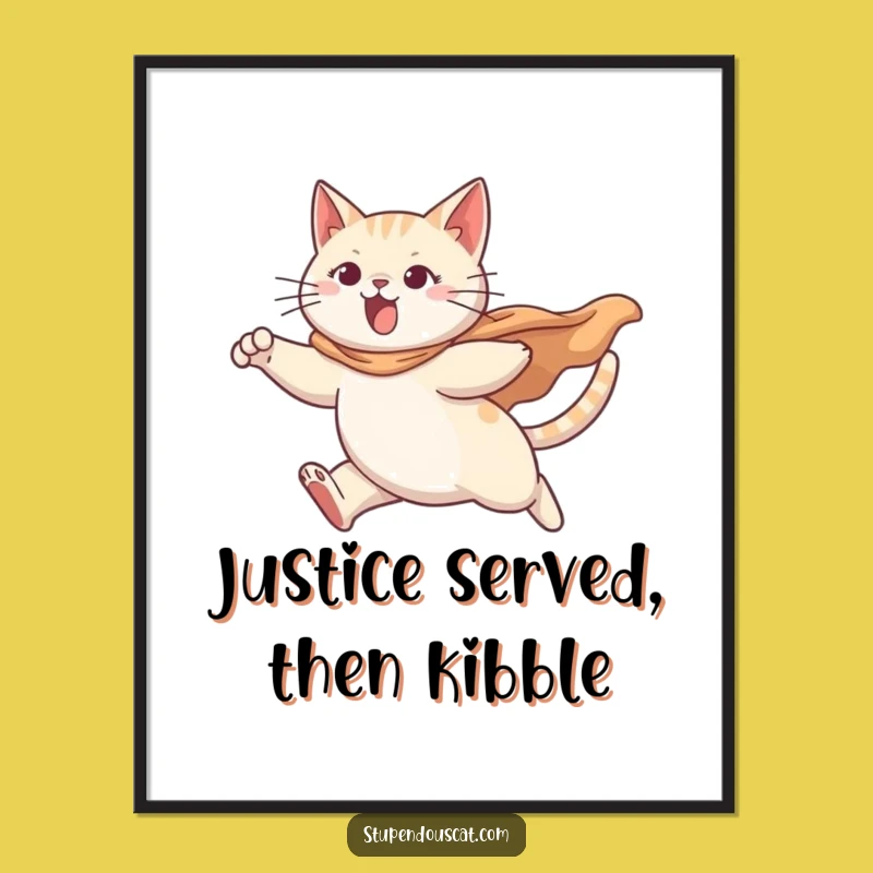 Funny Cat Leaping Poster - Determined Heroic Feline Art, Hilarious Wall Decor