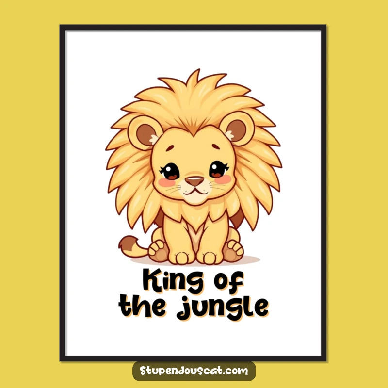 Funny Lion Cub Mane Poster - Majestic Roar Cartoon Art Print Gift