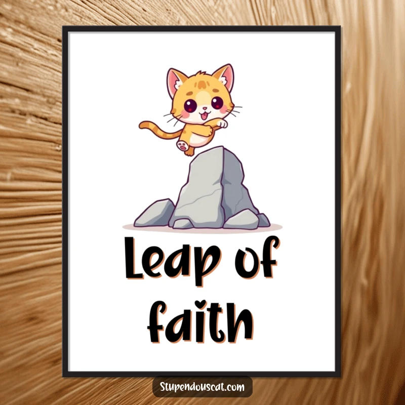 Valiant Cat Cub Leap Poster: A brave cat cub leaping over a towering obstacle, inspiring viewers with its agility and determination.