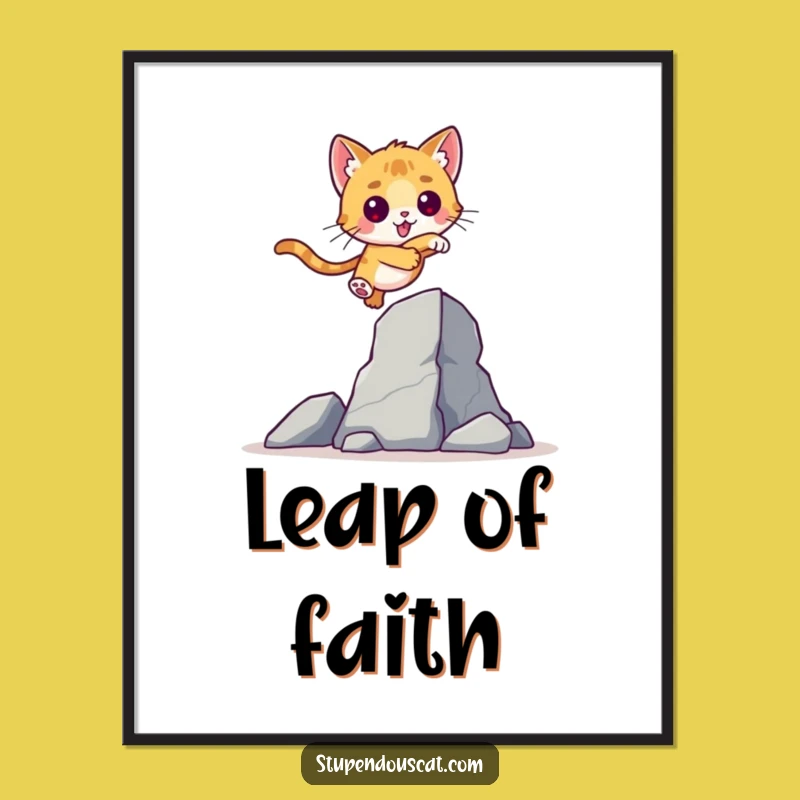 Valiant Cat Cub Leap Poster: Inspiring Feline Jumper for Your Wall!