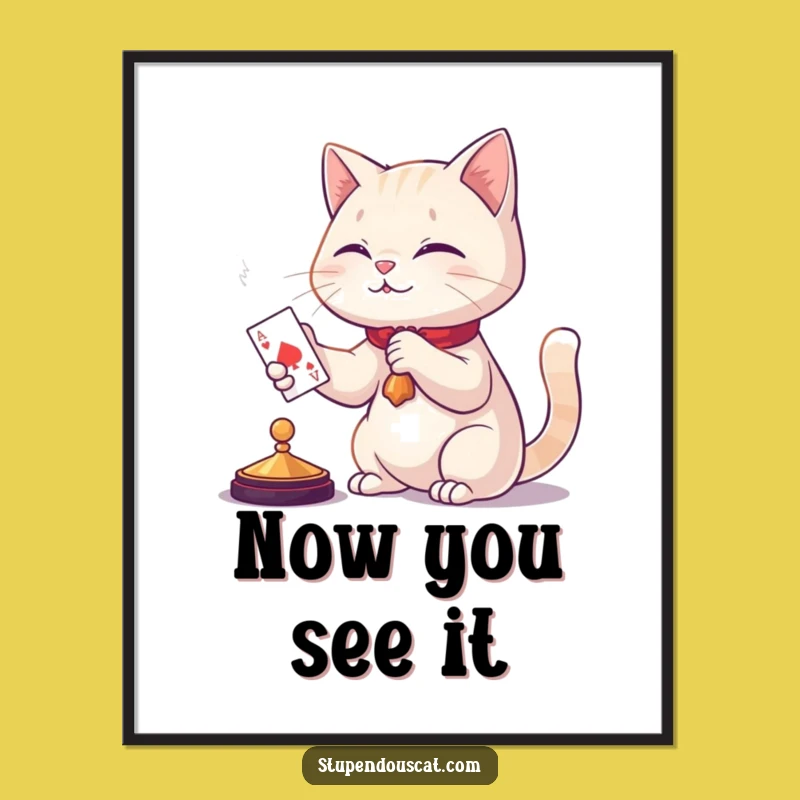 Funny Cat Magic Poster: Card Appearing Illusion - Whimsical Wall Art Gift