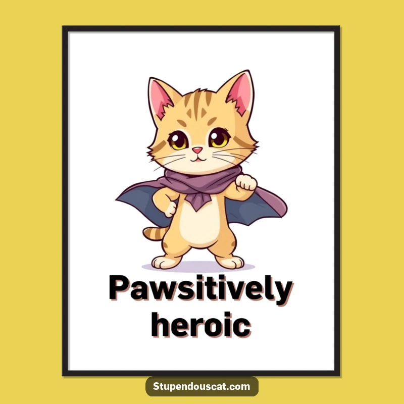 Heroic Cat Cub Cape Poster: Proud Feline Hero for Your Wall!
